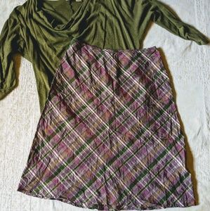 INC 100% silk plaid skirt